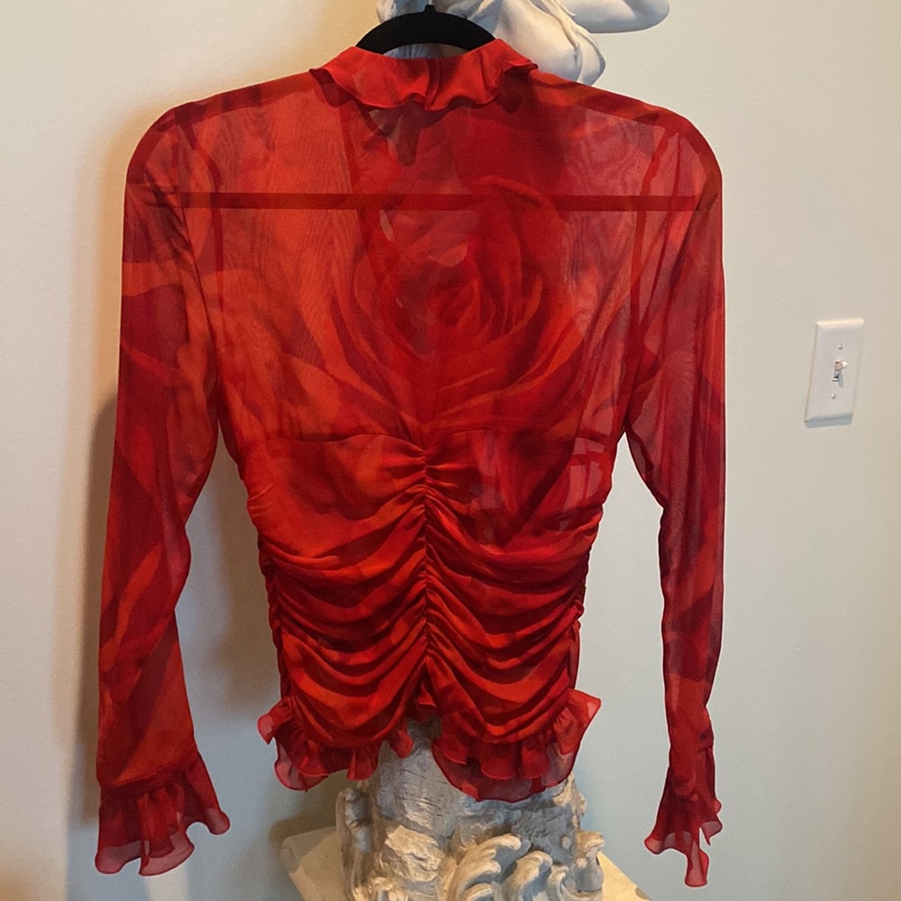 Escada Red Ruffled Sheer Blouse🌹🍒♥️ - Picture 6 of 7